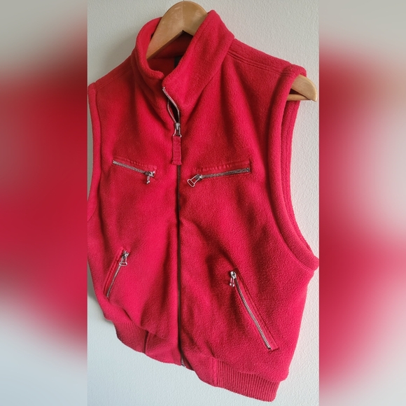90s Liz Claiborne zipper detailed full zip fleece vest Women's large true red - Picture 2 of 7